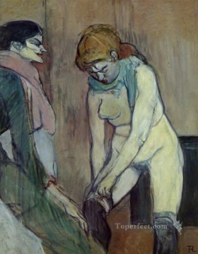 Henri de Toulouse Lautrec Painting - woman pulling up her stockings 1894 Toulouse Lautrec Henri de